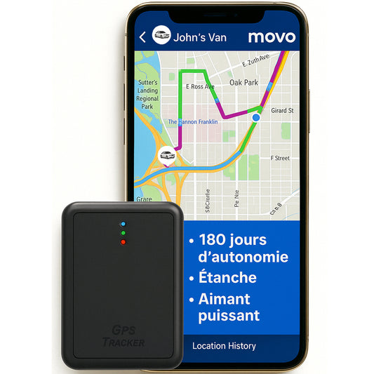 Movo Pro Traceur GPS Voiture, Moto - Autonomie Ultra Longue Durée avec Aimant Puissant pour Véhicules
